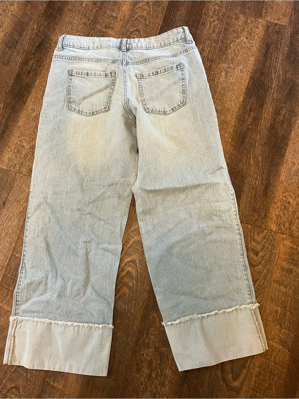 Light Blue Kids Wide-Leg Cuffed Jeans